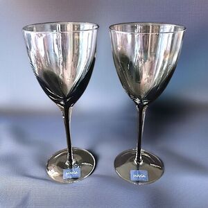 2 Mikasa KYA Smoke Wine Glasses Goblets Red Crystal Elegant Classic Holiday Rare
